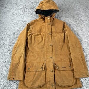 Barbour Vintage Durham Wax Jacket Womens Slim Sz USA 6 Mustard Gold Zip Up Waxed